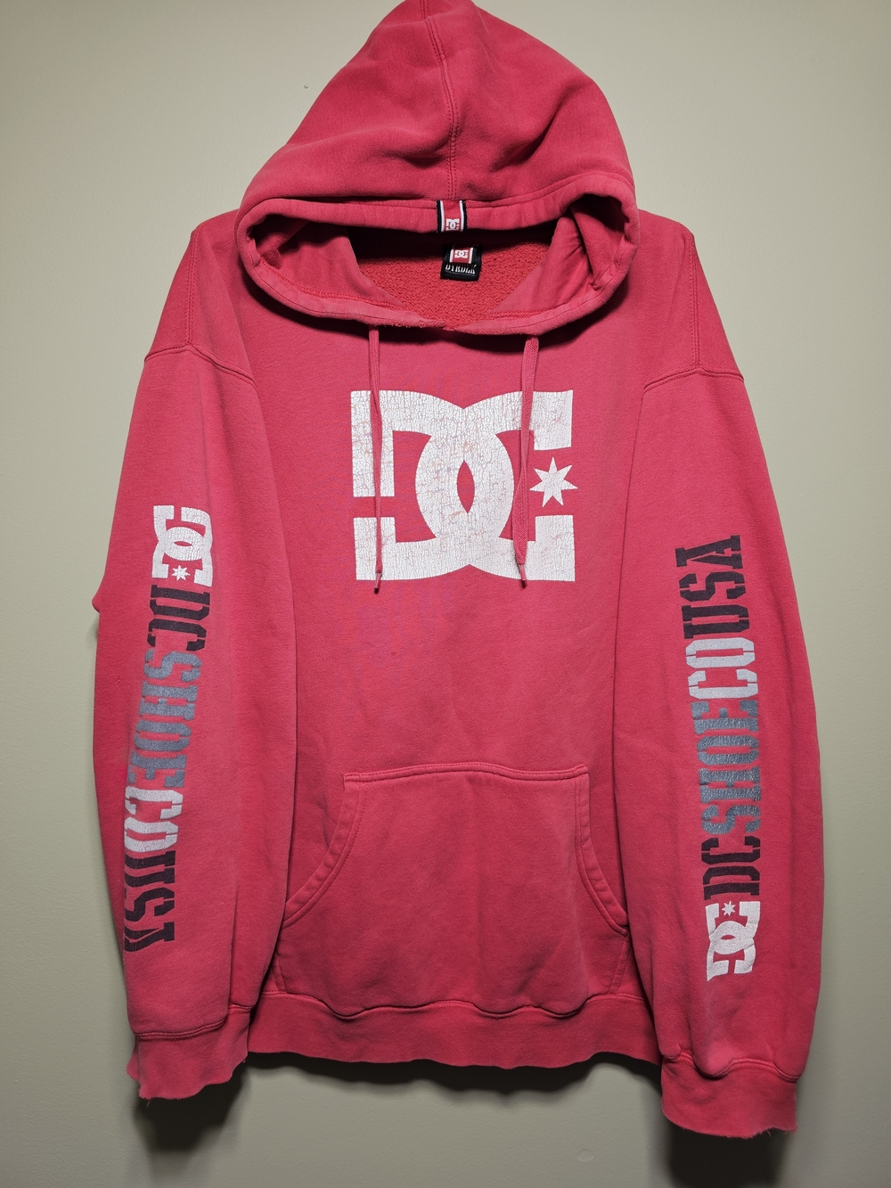 DC Men's Hot Pink Pullover Hoodie with White Logo